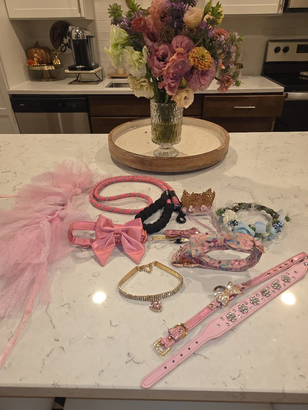 Dog Pink Ribbon & Bow Hair Accessory Set